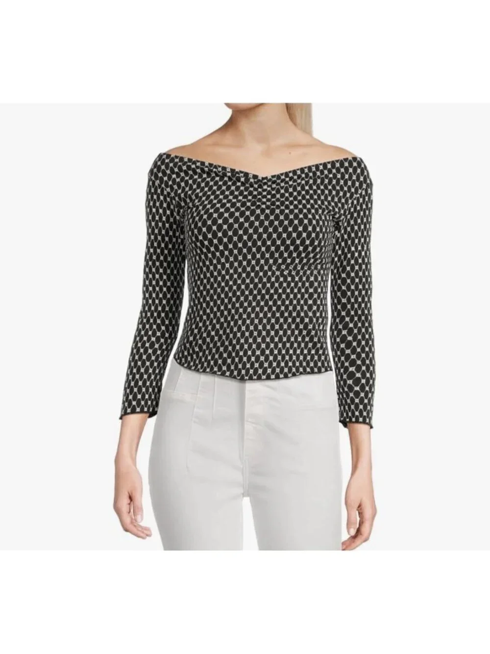 Free People Top Womens L Black Combo Gia Eyelet Embroidered New